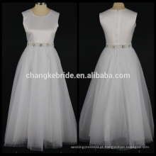 Fotos reais A-line Flower Girl Vestido Andar Comprimento Satin Girls Party Dress Com Crystal Sash Wholesale Dress